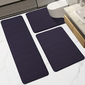 Memory Foam Bath Mat Bathroom Rug Set 3 Piece Extra Soft Non Slip and Absorbent Thick Bath Rug Carpet Runner for Bathroom Floor, Living Room and Shower (Black, 24" X 24"+24" X 32"+17" X 48")