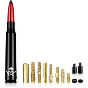 Ajxn Pack-1 Car Bullet Antenna, 5.5" Universal Stabilized Waterproof Antenna Mast, Crossed Skull Antenna Mast, Compatible with Ford F150 F250 Dodge Ram Chevy Heavy Duty Pickup Antenna (Red)