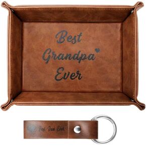 Grandpa Gifts, Christmas Gifts for Grandpa from Grandchildren Granddaughter Kids, Birthday Gifts for Grandfather, Leather Valet Tray and Keychain