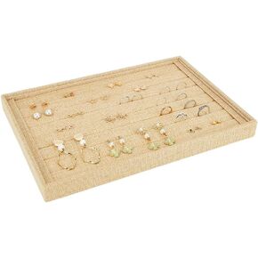 FINGERINSPIRE 7 Slots Ring Earrings Display Trays Showcase 13.6x9 Inch Jewelry Organizer Ring Holder Linen Small Jewelry Organizer Stands Insert Holder for Rings Earrings Selling Show in Saudi Arabia