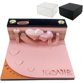 3D Creative Time Piece Calendar 2024 Desk Calendar,I LOVE YOU Tear-Away Notepad,Paper Carving Art Craft Gift for Valentine's Day and Christmas