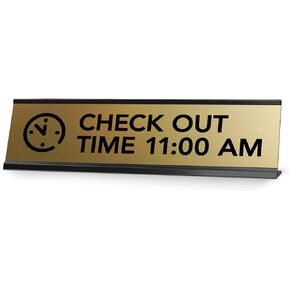 Signs ByLITA Check Out Time 11:00 am Black Frame Desk Sign (2x8")