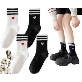 Cute Heart Red Ankle Womens Athletic Colorful Striped Socks Novelty Big Kid Crew Sock 4 & More Pairs