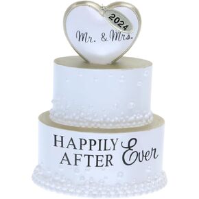Our First Christmas Married Ornament 2024 Wedding Ornament with Happily Ever After, 3D Wedding Cake Ornament w/Gold Trim in Gift Box - can be Personalized at Home