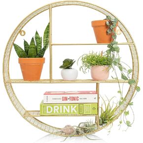 رف حائط مستدير ذهبي كبير جدًا مقاس 20 بوصة من Kimisty: فن هندسي بوهو دائري مع رف كريستال - مثالي للحمام وغرفة النوم والتخزين العائم المزخرف in Kuwait