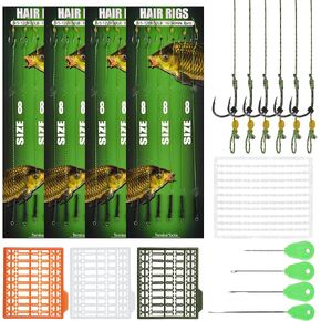 Carp Fishing Hair Rig Kits,26pcs Sets Curved Barbed Carp Hook Swivel Boilies Bait Stops and Stringers Needle Fishing Bait Rigs Braided Thread Line Carp Fishing Accessories