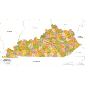 Kentucky ZIP Code Map with Counties - Standard - 36" x 20" Laminated