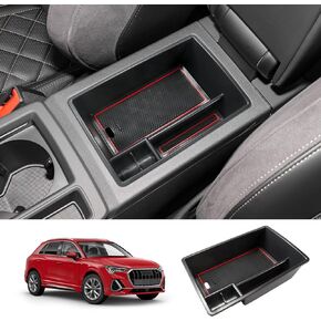 LUWU for 2023 2024 Audi Q3 F3 Center Console Organizer 2024 Audi Q3 Armrest Storage Box 2019-2024 Audi Q3 Armrest Organizer Insert Tray Armrest Console Organizer 2024 Audi Q3 Accessories Black-trim