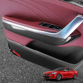 Carbon Fiber Pattern ABS Inner Door Armrest Panel Stripes Cover Trim Compatible with Kia Stinger 2020-2024 Accessories