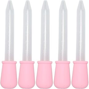 5pcs Pipettes, 5ml 120mm Length Silicone Eye Dropper, DIY Transfer Pipettes for Scientific Experiments, Paint and Glue, Food Decoration, Essential Oil, Arts and Crafts Projects(Pink)