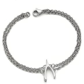 Solid Stainless Steel Wishbone Bracelet - with Secure Lobster Lock Clasp 7.75"