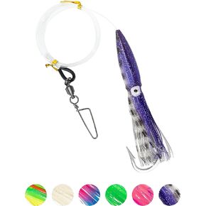 BLUEWING Fishing Spreader Bar Main Replacement Parts with 6in/9in Bulb Squids, 300lb Mono Nylon Line and Large Snap Swivel for Wahoo Tuna Marlin Mahi Fish