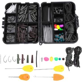 Assorted Carp Fishing Tackles Set Carp Fishing Tackle Box Weights Clips Baiting Needles Hook Swivel Rig Kit(with bait needle)