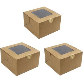 Salome Idea 30 PCS Bakery Boxes,4x4x2.5 Inches Small Pastry Treat Boxes with Window Gift Packaging Boxes for Cookies,Pastries,Mini Cakes,Donut,Pie Slice,Stickers Included(Brown)
