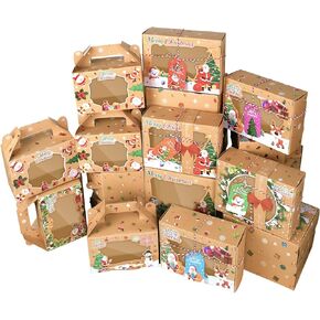 صناديق بسكويت عيد الميلاد لتقديم الهدايا، 24 عبوة من صناديق حلوى مخبوزات طعام عيد الميلاد مع نافذة حاوية مثالية للحلوى/الكب كيك/الجبن/الحلوى/البسكويت/البراونيز، صندوق هدايا للحفلات in Kuwait