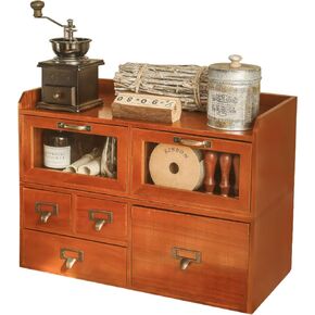 6-Drawer Desktop Organizing Cabinet - Office Supplies Organizer Chest - Vintage Drawers for Desk or Table Top - Classic Wood Drawers for Desktop - Drawer Organizer for Work Desk or Study Table