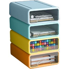 Desk Organizer with Drawers, Stackable Storage Drawers with Compartments Desktop Organization for Office Supplies, Makeup, Pencils, Tape, Erasers, Paperclips, Chargers (4 Pack)