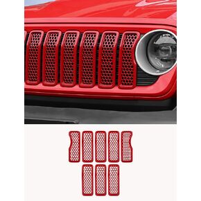 حشوات الشواية الأمامية Savadicar مع فتحة للكاميرا لعام 2024+ Jeep Wrangler JL JLU 4XE & Gladiator - ارفع جماليات رانجلر الخاصة بك مع واقي غطاء الشبكة الشبكي، وإكسسوارات الحواف الخارجية، 7 قطع، أحمر