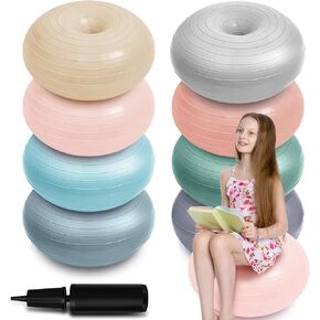 Lewtemi 8 Pcs Flexible Seating for Classroom Elementary Yoga Ball Chairs Donut Exercise Ball Chair Wobble Seat for Kids Inflatable Yoga Ball with Inflator for Student Desk Chairs (Boho Color)