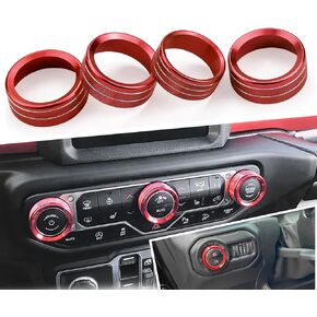 for JL JLU Air Conditioner Headlight Switch Knob Cover Center Console Switch Button Trim HVAC Auto Volume Decorative Ring Compatible with 2018-2024 Jeep Wrangler JL JLU Gladiator JT, Black 4pcs