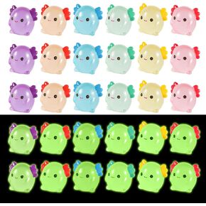 30pcs Mini Resin Axolotl Miniature Figurines, Glow in The Dark Tiny Animal Figures Axolotl Luminous Charms Ornaments for DIY Garden Landscape Dollhouse Potted Plants Decorations (6 Colors)