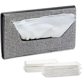 Zodaca Sparkly Black Sun Visor Tissue Holder for Car, 12 Bags of Refill Tissues, 24 Sheets Each