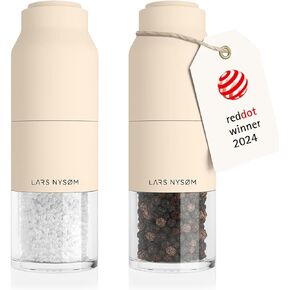 LARS NYSØM Stainless Steel Salt and Pepper Mill Set with Adjustable Ceramic Grinder I Manual Spice Mill Set (Buttercream)