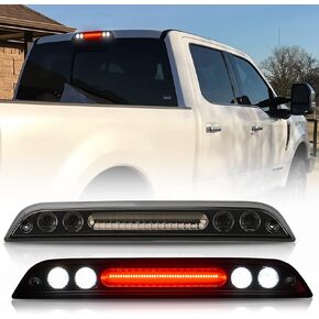 KDM Smoked Lens LED 3rd Brake Light, Fit for 2015-2020 Ford F150 F250 F350 F450,Rear High Mount Third Stop Tail Red + Roof Cargo White Lamp,1Pack