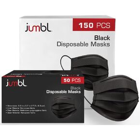 قناع الوجه جامبل [150 عبوة] قناع وجه أسود للاستعمال مرة واحدة، أقنعة ثلاثية الطبقات مع حلقات أذن مرنة in Kuwait