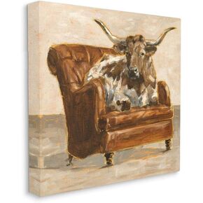 Stupell Industries Abstract Bull Livingroom Chair Brown Orange Painting, Designed by Ethan Harper Wall Art, 24 x 24, Canvas