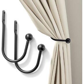 Drapery Holdback,Quality Metal Decorative Curtain Holdbacks with Zinc Alloy Cap Finials,Rust-Proof, Set of 2 Window Curtain Holdbacks (Black)