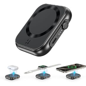Wireless Portable Charger 6000mAh,Smallest 3-in-1 Magnetic Power Bank,22.5W Fast Charging USB-C MagSafe Battery Pack,Compatible with iPhone 15/14/13/12,Apple Watch Series,Airpods