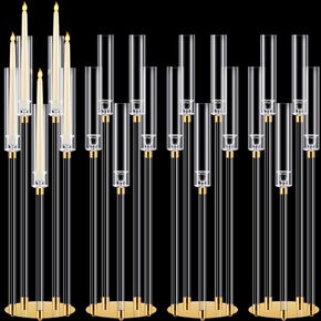 Barydat 4 Pcs Acrylic Candelabra Centerpieces Clear Candle Taper Candlestick Holder Crystal 5 Arm Candlesticks Holder with Acrylic Shade Pillar Fit 0.87" LED Candle for Wedding Dinner Party (Clear)