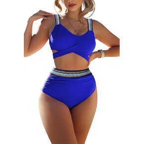 Adisputent Womens High Waisted Swimsuit Crisscross Bandage Bikini Top Wrap Swimwear Floral Print Two Piece Bathing Suits