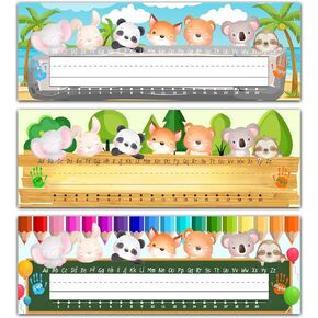 Safari Animals with Alphabet Name Tags, Number Line Name Tags, Jungle Animals Name Plates for Desks Self Adhesive, Student Locker Labels Name Tags, Desk Stickers for Classroom Student Supplies A08