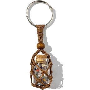 Handmade Crystal Keychain,Natural Crystals Wishing Bottle, Rope Pouch,Healing Charm Fengshui Protection