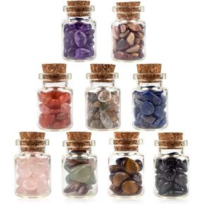 Chakra Stone Set, 8 Bottles Mini Wishing Healing Stones Crystals Tumbled Gemstone Bottles for Home Decor & Collection, Bring Luck Wealth, Healing, Reiki, Chakra