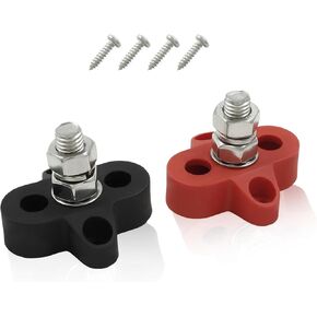 1 Pair Single Stud Battery Junction Post Power Terminal Block Sets M6 Power and Ground Distribution Studs Bus Bar Connector for RV Boat Truck Car(Red and Black)