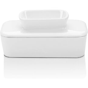Sweese Butter Dish with Lid for Countertop, French Butter Keeper to Leave On Counter with Water Line, Porcelain Butter Dish, Butter Holder and Container Great for Kitchen Farmhouse Decor, White