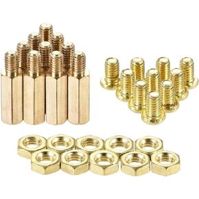 uxcell M4 Hex Brass Standoff Spacer 15mm+6mm Male-Female Threaded Pillar Screw Nut Kit for PCB Motherboard Computer Circuit Board, 10 Sets
