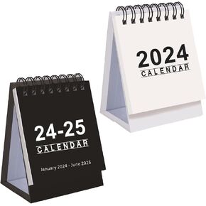 2 حزمة تقويم مكتب صغير، تقويم صغير 2024، يناير 2024 إلى يونيو 2025، الحد الأدنى 3 × 4 بوصة تقويم سطح المكتب القابل للطي مع ملف أسود لديكورات مكتب المنزل والمكتب المدرسي (أبيض) in Kuwait