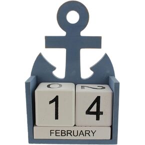 Nautical Anchor Wooden Block Perpetual Desk Calendar
