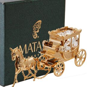 Matashi 24K Gold Plated Crystal Studded Horse Drawn Carriage Desktop Figurine - Valentine's Day Decorative Collectible - Ideal Gift for Mom, Gift for Man and Women