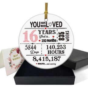 REWIDPARTY Sweet 16 Ornament for Girls 16th Birthday Gift Idea Christmas Decoration Keepsake Sign Round Plaque Gifts for Daughter Niece Sister 3" Circle Ceramic Ornament with Gold Ribbon & Gift Box in Kuwait