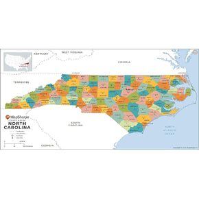 North Carolina Counties Map - Large - 48" x 24.5" Art Quality Print