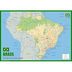 Brazil Physical Poster Map - 23.3 x 16.5 Inches - Paper Laminated