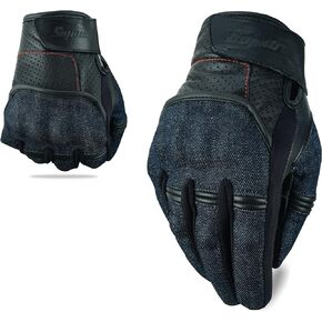 Full Finger Motorcycle Gloves Touchscreen Premium Denim & Leather Street Motorcycle Gloves for Men,Women Durable Motorcycle Knuckle Protection