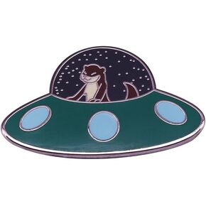 Otter Weasel UFO Spaceship Alien Animal Cute Kawaii 1.25" Enamel Pin Badge