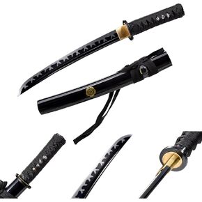 Japanese Short Katana Samurai Real Tanto 20Inch Spring Steel 9260 Flame Black Blade Steel Oil Tempered Full Tang