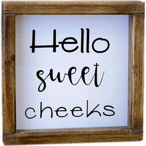 Lavender Inspired Hello Sweet Cheeks Rustic Bathroom Sign- Funny Bathroom Wall Decor-Farmhouse Shelf Sitter Signs-Guest Bath-Powder Room Decor-Housewarming Gifts 7x7
